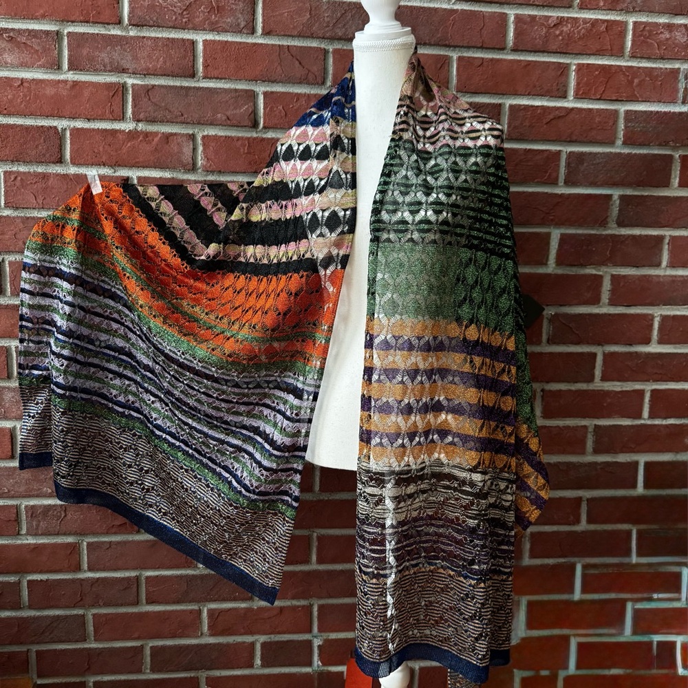 Missoni Multicolor Metallic Large Scarf Shawl Wrap 28”x80” NWT